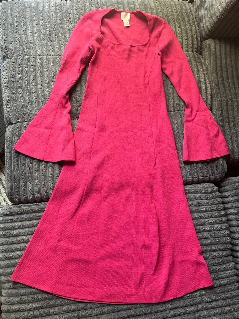 H&M Bright Pink Long-Sleeve Knit Dress with Flared Cuffs